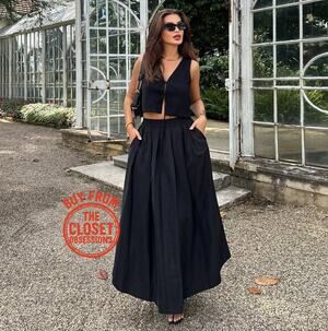 Zara NWT Black High Waist Full Midi Skirt M-L